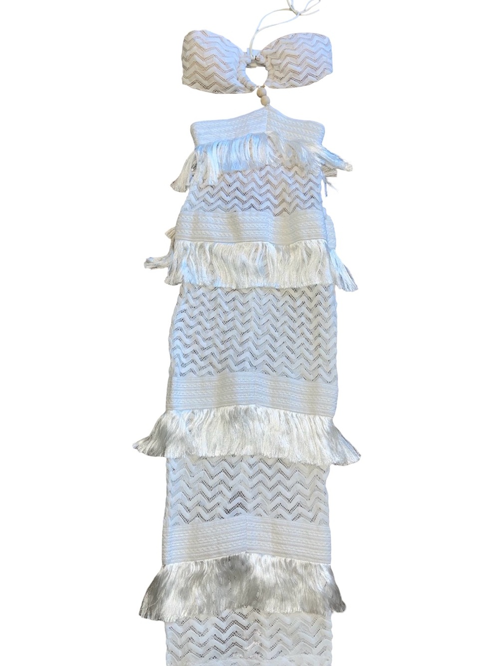 Fashion Nova Coastal Dream White Fringe Crochet Maxi Dress size M - Picture 4 of 8